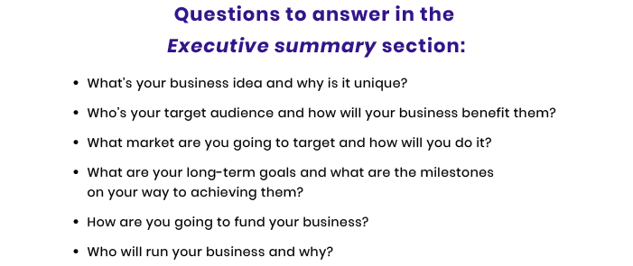 executive summary questions for technology startup