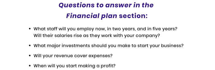 financial plan questions for tech startup